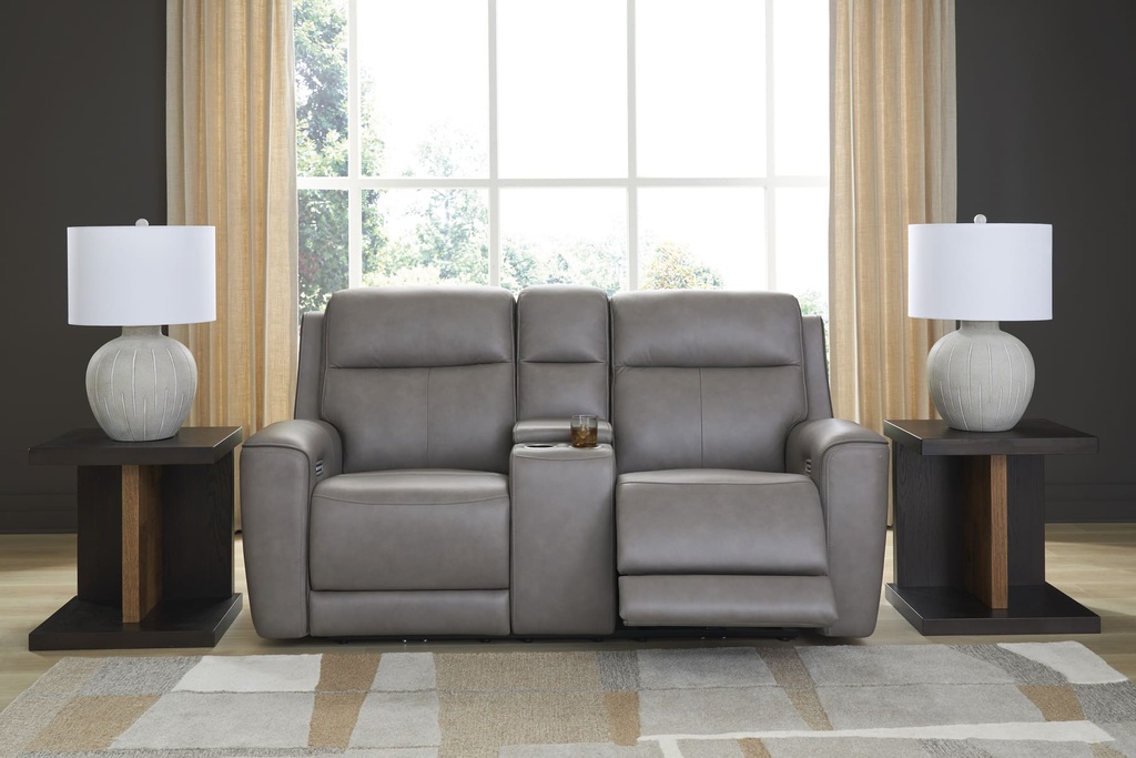 Ashley 5Z-Relaxation Dual Power Leather Reclining Loveseat with Console