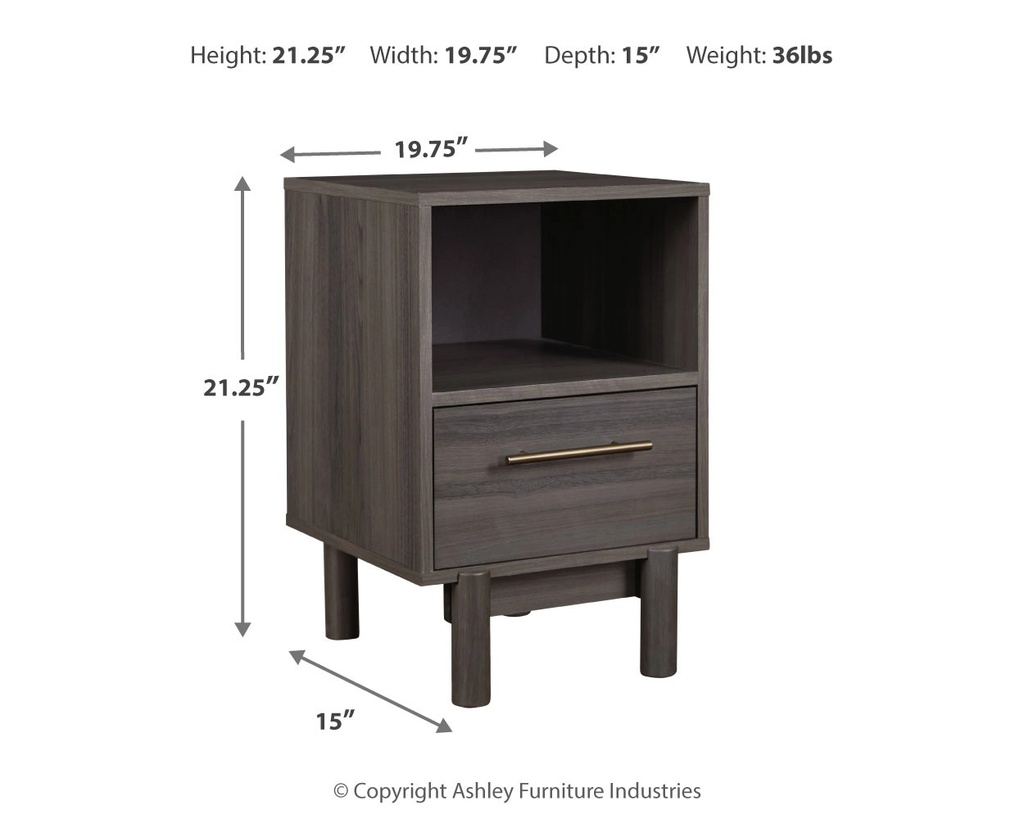 Ashley Brymont One Drawer Night Stand - Dark Gray