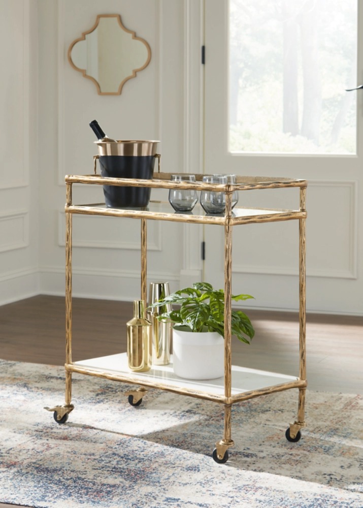 Ashley Plattfield Bar Cart - Antique Gold Finish