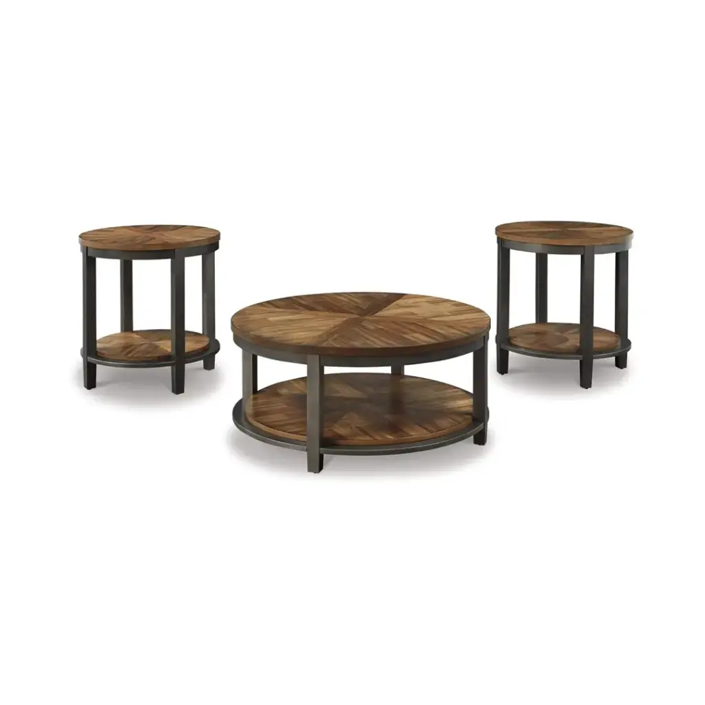 Ashley Roybeck Occasional Table Set (3/Cn) - Light Brown/Bronze